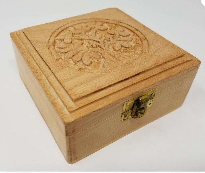 Tree of Life Carved Wood Box 5 x 5"